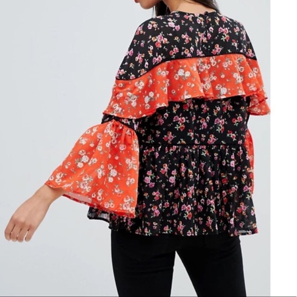 🍁 ASOS mix and match floral tiered ruffle swing top - Picture 3 of 11